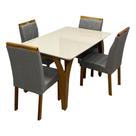 Mesa de Jantar Agata 135x90cm com Vidro e 4 Cadeiras California em Linho Estofadas Lj Móveis Cor Cinamomo Off White com Tecido Cinza