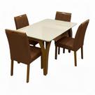 Mesa de Jantar Agata 135x90cm com Vidro e 4 Cadeiras California em Veludo Estofadas Lj Móveis Cor Cinamomo Off White com Tecido Marrom