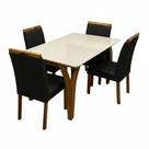 Mesa de Jantar Agata 135x90cm com Vidro e 4 Cadeiras California em Veludo Estofadas Lj Móveis Cor Cinamomo Off White com Tecido Preto