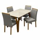 Mesa de Jantar Agata 135x90cm com Vidro e 4 Cadeiras Giulia em Veludo Estofadas Lj Móveis Cor Cinamomo Off White com Tecido Cinza