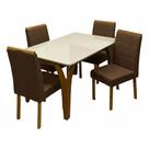 Mesa de Jantar Agata 135x90cm com Vidro e 4 Cadeiras Giulia em Veludo Estofadas Lj Móveis Cor Cinamomo Off White com Tecido Marrom