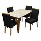 Mesa de Jantar Agata 135x90cm com Vidro e 4 Cadeiras Giulia em Veludo Estofadas Lj Móveis Cor Cinamomo Off White com Tecido Preto