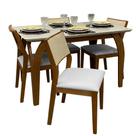 Mesa de Jantar Agata 135x90cm com Vidro e 4 Cadeiras Oiti em Linho Madeira Lj Móveis Cor Cinamomo Off White com Tecido Cinza