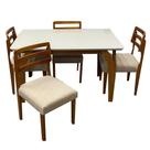 Mesa de Jantar Agata 135x90cm com Vidro e 4 Cadeiras Turquia em Linho Madeira Lj Móveis Cor Cinamomo Off White com Tecido Bege