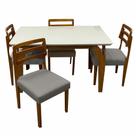 Mesa de Jantar Agata 135x90cm com Vidro e 4 Cadeiras Turquia em Linho Madeira Lj Móveis Cor Cinamomo Off White com Tecido Cinza