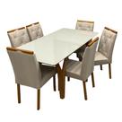 Mesa de Jantar Agata 180x90cm com Vidro e 6 Cadeiras Jasmim em Linho Estofadas Lj Móveis Cor Cinamomo Off White com Tecido Bege Mesa de Jantar Agata 180x90cm com Vidro e 6 Cadeiras Jasmim em Linho Estofadas Lj Móveis Cor Cinamomo Off White com Tecido Bege