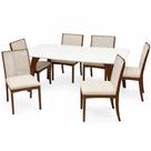 Mesa de Jantar Agata 180x90cm com Vidro e 6 Cadeiras Lara Kappesberg em Linho Madeira Lj Móveis Cor Cinamomo Off White com Tecido Bege