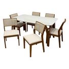 Mesa de Jantar Agata 180x90cm com Vidro e 6 Cadeiras Oiti em Linho Madeira Lj Móveis Cor Cinamomo Off White com Tecido Bege