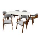 Mesa de Jantar Agata 180x90cm com Vidro e 6 Cadeiras Perola em Linho Madeira Lj Móveis Cor Cinamomo Off White com Tecido Cinza