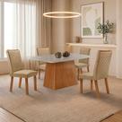 Mesa de Jantar Aida 120cm Tampo MDF e Vidro Canto Copo com 4 Cadeiras Lira Moderna Mobília