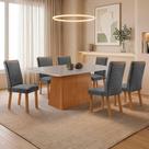 Mesa de Jantar Aida 6 Lugares MDF com Cadeiras Lira Linho Off White 180CM Moderna Mesa de Jantar Aida 6 Lugares MDF com Cadeiras Lira Linho Off White 180CM Moderna