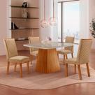 Mesa de Jantar Aida Lira 4 Lugares MDF Vidro Serigrafado Off White Moderna Mesa de Jantar Aida Lira 4 Lugares MDF Vidro Serigrafado Off White Moderna