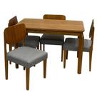 Mesa de Jantar Alegra 120x80cm Sem Vidro e 4 Cadeiras Barcelona em Linho Madeira Jcm Cor Cinamomo com Tecido Cinza