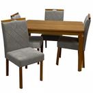 Mesa de Jantar Alegra 120x80cm Sem Vidro e 4 Cadeiras California em Linho Estofadas Jcm Cor Cinamomo com Tecido Cinza