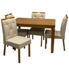 Mesa de Jantar Alegra 120x80cm Sem Vidro e 4 Cadeiras Jasmim em Veludo Estofadas Jcm Cor Cinamomo com Tecido Bege
