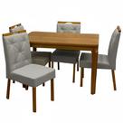 Mesa de Jantar Alegra 120x80cm Sem Vidro e 4 Cadeiras Jasmim em Veludo Estofadas Jcm Cor Cinamomo com Tecido Cinza