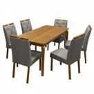 Mesa de Jantar Alegra 160x80cm Sem Vidro e 6 Cadeiras Jasmim em Veludo Estofadas Jcm Cor Cinamomo com Tecido Cinza
