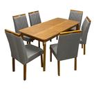 Mesa de Jantar Alegra 180x90 Sem Vidro e 6 Cadeiras California em Linho Estofadas Jcm Cor Cinamomo com Tecido Cinza