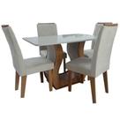 Mesa de Jantar Alpina 120x80cm com 4 Cadeiras Iza Viero Cor Mel Off White com Assento Bege Mesa de Jantar Alpina 120x80cm com 4 Cadeiras Iza Viero Cor Mel Off White com Assento Bege