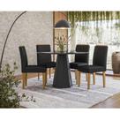 Mesa De Jantar Ambiente Isis 120x120 Cm Com Vidro Preto E 4 Cadeiras Ana Ype Veludo Preto New Ceval