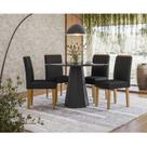 Mesa de jantar Ambiente Isis 120x120 cm com Vidro Preto e 4 Cadeiras Ana Ype Veludo Preto New Ceval