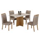 Mesa de Jantar Ambiente Jade 120x80cm Cinamomo Off White com 4 Cadeiras Lara Linho Bege - Valdemóveis Mesa de Jantar Ambiente Jade 120x80cm Cinamomo Off White com 4 Cadeiras Lara Linho Bege - Valdemóveis