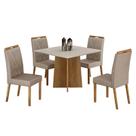 Mesa de Jantar Ambiente Jade 90cm Cinamomo Off White com 4 Cadeiras Lara Veludo Bege - Valdemóveis Mesa de Jantar Ambiente Jade 90cm Cinamomo Off White com 4 Cadeiras Lara Veludo Bege - Valdemóveis