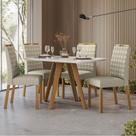 Mesa de Jantar Ambiente Mariah 120x80 cm com Vidro Ype Off White e 4 Cadeiras Mariana Veludo Nude New Ceval