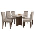 Mesa de Jantar Ana 160x90 com 6 Cadeiras Amanda Imbuia/Off White/Bege - PR Móveis