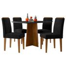 Mesa De Jantar Anitta 120x80 Cm Com Vidro Ype Preto E 4 Cadeiras Ana Veludo Preto New Ceval