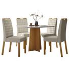 Mesa De Jantar Anitta 90x90 Cm Com Vidro Ype Off White E 4 Cadeiras Mariana Ype Veludo Nude