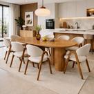Mesa de Jantar Aracaju 220cm Madeira Laminada Design Natural Orgânico Com 8 Cadeiras Estofadas Madeira