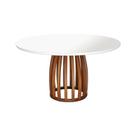 Mesa de Jantar Armonia Base Redonda - Amêndoa Tampo Ø150cm Branco/Vidro Off-White