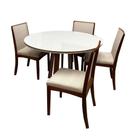 Mesa de Jantar Atlanta 100cm Redonda com Vidro e 4 Cadeiras Lara Kappesberg em Linho Madeira Minas Plac Cor Cinamomo Off White com Tecido Bege