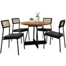 Mesa de Jantar Atria Redonda com 4 Cadeiras Lux Carraro Cor Preto Nogal com Tecido Preto