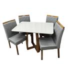 Mesa de Jantar Bali 120x80cm com Vidro e 4 Cadeiras California em Veludo Estofadas Minas Plac Cor Cinamomo Off White com Tecido Cinza