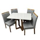 Mesa de Jantar Bali 120x80cm com Vidro e 4 Cadeiras California em Veludo Estofadas Minas Plac Cor Cinamomo Off White com Tecido Cinza