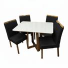 Mesa de Jantar Bali 120x80cm com Vidro e 4 Cadeiras California em Veludo Estofadas Minas Plac Cor Cinamomo Off White com Tecido Preto