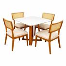 Mesa de Jantar Bali 120x80cm com Vidro e 4 Cadeiras Diamante em Linho Madeira Minas Plac Cor Cinamomo Off White com Tecido Bege