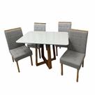 Mesa de Jantar Bali 120x80cm com Vidro e 4 Cadeiras Giulia em Veludo Estofadas Minas Plac Cor Cinamomo Off White com Tecido Cinza