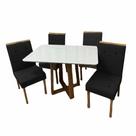 Mesa de Jantar Bali 120x80cm com Vidro e 4 Cadeiras Giulia em Veludo Estofadas Minas Plac Cor Cinamomo Off White com Tecido Preto