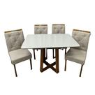 Mesa de Jantar Bali 120x80cm com Vidro e 4 Cadeiras Jasmim em Veludo Estofadas Minas Plac Cor Cinamomo Off White com Tecido Bege