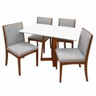 Mesa de Jantar Bali 120x80cm com Vidro e 4 Cadeiras Lara Kappesberg em Linho Madeira Minas Plac Cor Cinamomo Off White com Tecido Cinza Mesa de Jantar Bali 120x80cm com Vidro e 4 Cadeiras Lara Kappesberg em Linho Madeira Minas Plac Cor Cinamomo Off White com Tecido Cinza