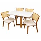 Mesa de Jantar Bali 120x80cm com Vidro e 4 Cadeiras Livia em Linho Madeira Minas Plac Cor Cinamomo Off White com Tecido Bege