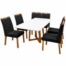 Mesa de Jantar Bali 160x80cm com Vidro e 6 Cadeiras California em Veludo Estofadas Minas Plac Cor Cinamomo Off White com Tecido Preto Mesa de Jantar Bali 160x80cm com Vidro e 6 Cadeiras California em Veludo Estofadas Minas Plac Cor Cinamomo Off White com Tecido Preto