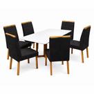 Mesa de Jantar Bali 160x80cm com Vidro e 6 Cadeiras Giulia em Veludo Estofadas Minas Plac Cor Cinamomo Off White com Tecido Preto