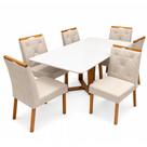 Mesa de Jantar Bali 160x80cm com Vidro e 6 Cadeiras Jasmim em Veludo Estofadas Minas Plac Cor Cinamomo Off White com Tecido Bege