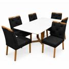 Mesa de Jantar Bali 160x80cm com Vidro e 6 Cadeiras Jasmim em Veludo Estofadas Minas Plac Cor Cinamomo Off White com Tecido Preto