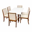 Mesa de Jantar Bali 160x80cm com Vidro e 6 Cadeiras Lara Kappesberg em Linho Madeira Minas Plac Cor Cinamomo Off White com Tecido Bege