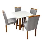 Mesa de Jantar Bali 90x90cm com Vidro e 4 Cadeiras California em Veludo Estofadas Minas Plac Cor Cinamomo Off White com Tecido Cinza